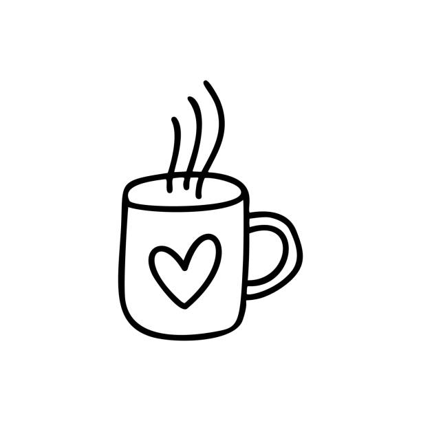 ilustrações, clipart, desenhos animados e ícones de ícone monoline café ou xícara de chá com coração. adoro vetor de modelo de design simples. pôster romântico do dia dos namorados ou cartão de saudação - hot chocolate