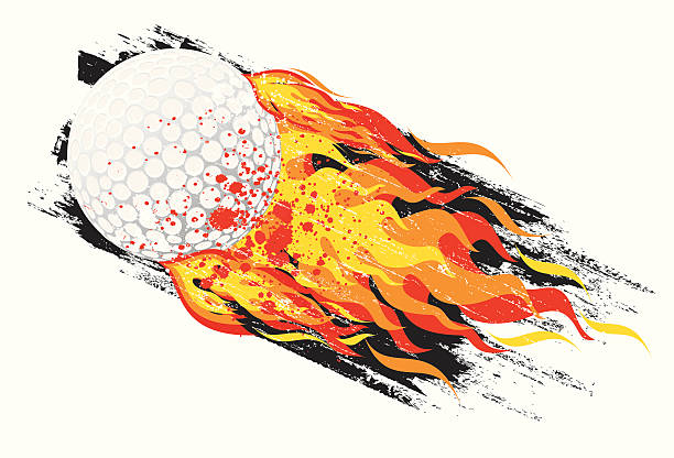 illustrazioni stock, clip art, cartoni animati e icone di tendenza di flaming pallina da golf - golf ball golf fire backgrounds
