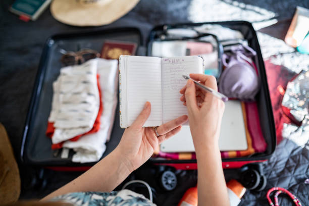 istock Woman checking if she packed everything she needs for vacation 1365463412