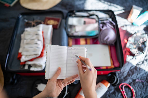 istock Woman checking if she packed everything she needs for vacation 1365463413