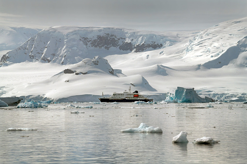 A passenger ship arrives at the Antarctic Peninsular