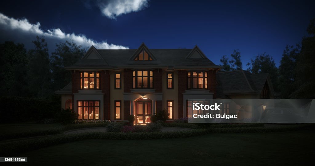 Traditional Old Manor (Night) Digitally generated beautiful traditional old manor house at night.

The scene was rendered with photorealistic shaders and lighting in Corona Renderer 7 for Autodesk® 3ds Max 2022 with some post-production added. Night Stock Photo