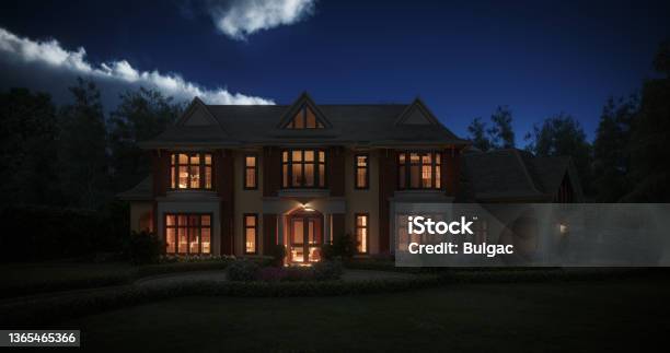 Traditional Old Manor Stock Photo - Download Image Now - Night, Mansion, House