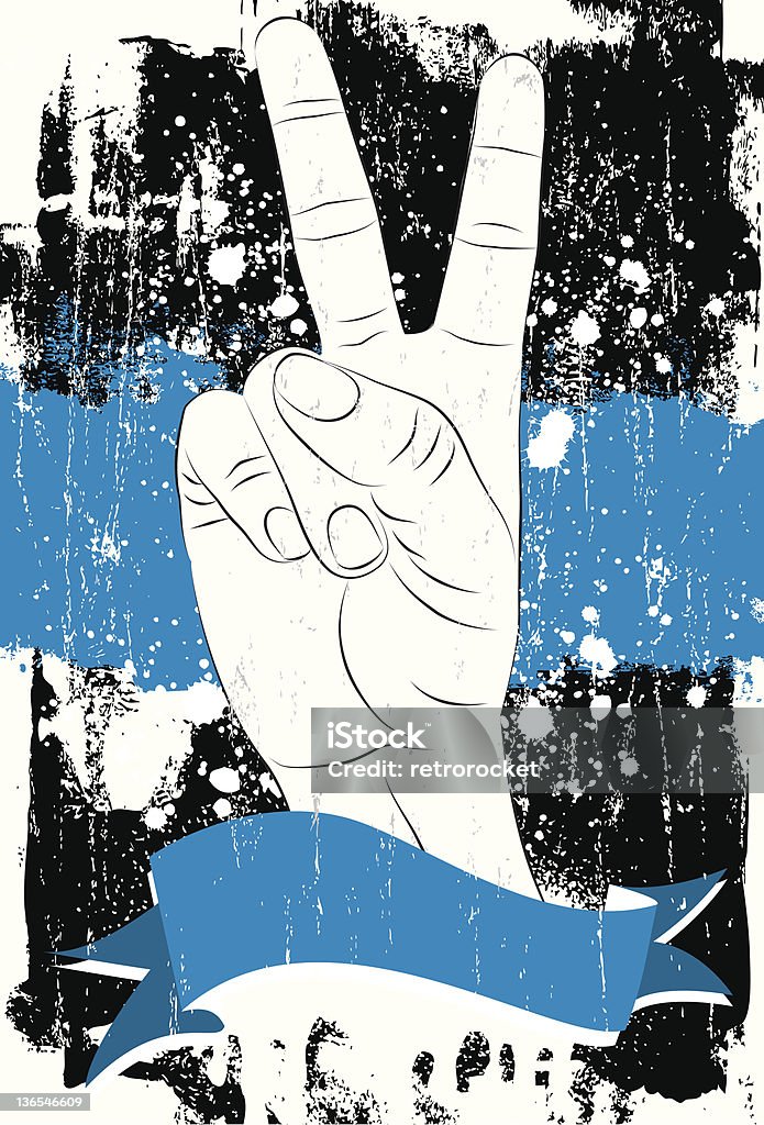 Deux doigts de paix avec bannière bleue - clipart vectoriel de Barbouillé libre de droits