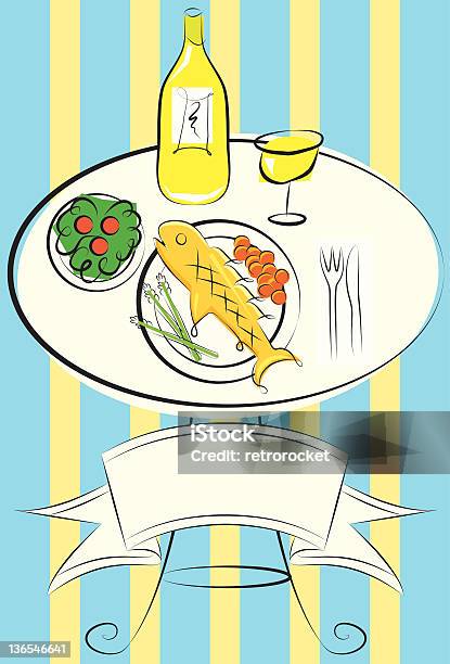 Ryby I Warzyw Z Białe Wino - Stockowe grafiki wektorowe i więcej obrazów Alkohol - napój - Alkohol - napój, Bez ludzi, Białe wino