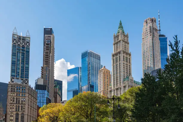 Manhattan, New York City, New York, USA. Skyscrapers of Lower Manhattan.