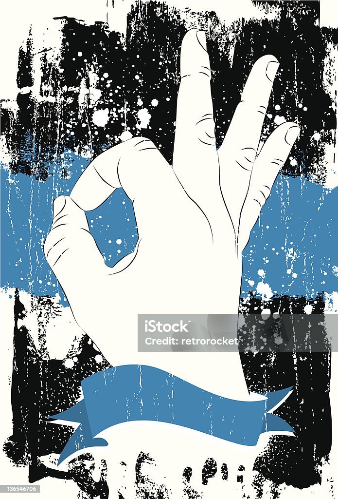 Ok gesto de mano con un banner azul - arte vectorial de Comunicación libre de derechos