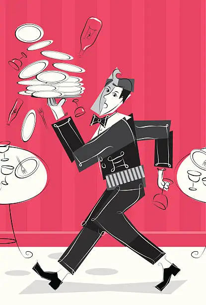 Vector illustration of frantic waiter