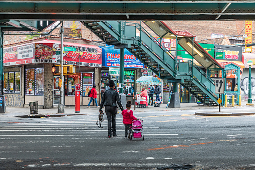 The Bronx, New York City, New York, USA. November 2, 2021. Under the Prospect Avenue elevated subway platform in The Bronx.