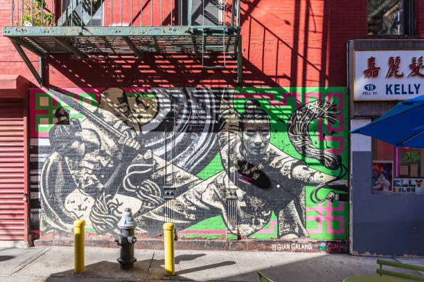 New York, New York, USA - August 28, 2014: The High Line street art in New York City, The beautiful artwork was created by an artist named Eduardo Kobra.