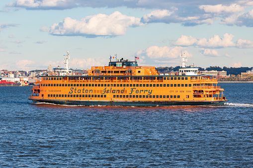 New York Harbor, New York City, New York, USA. The Staten Island Ferry in New York Harbor.