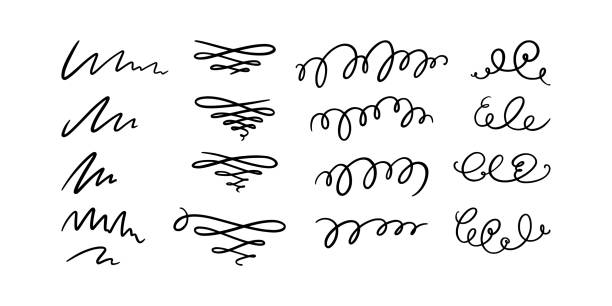 波線と渦巻き線。手描きの折旋回のセット。ベクトルの図 - swirl squiggle scroll shape decoration点のイラスト素材／クリップアート素材／マンガ素材／アイコン素材