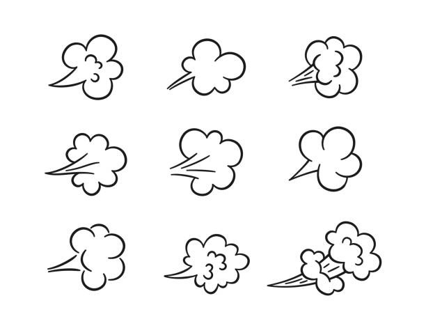 Comic fart cloud. Bad stink balloon. Explosion, angry breath. Cloud of smoke gas in comic style. Funny flatulence symbol. Set of vector illustration isolated on white background Comic fart cloud. Bad stink balloon. Explosion, angry breath. Cloud of smoke gas in comic style. Funny flatulence symbol. Set of vector illustration isolated on white background. smoke illustrations stock illustrations