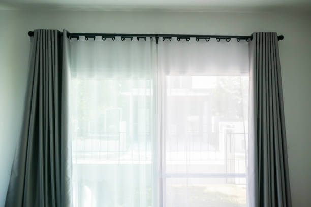 istock Curtain window interior decoration in living room 1365483261