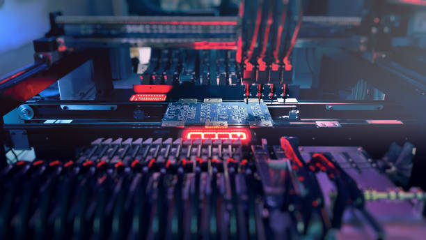 istock Machine Vision inspect PCB for the number, size, and placement of components while Chip Production 1365490596