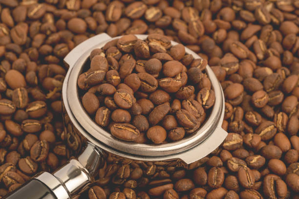 istock Portafilter handle with coffee beans White Background stock photo 1365491752