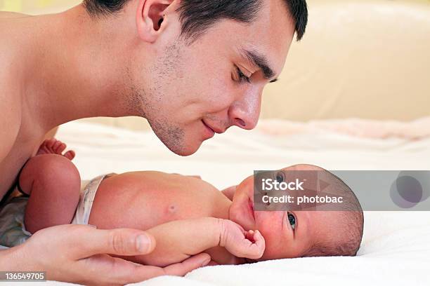Young Father And Newborn Baby Boy Stock Photo - Download Image Now - Above, Adult, Affectionate
