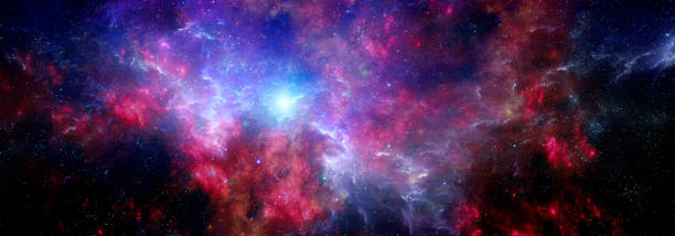 istock Cosmic colorful nebula background with stars 1365497148