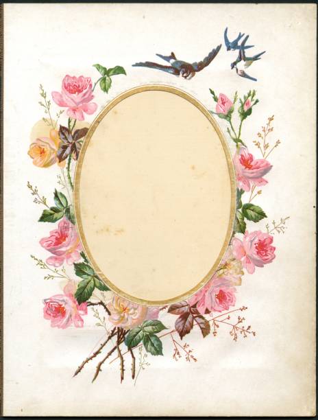 Vintage flower frame (XXXL) Very old frame from 1870  ellipse photos stock illustrations