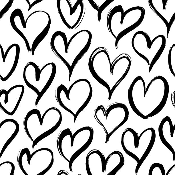 Love doodle background with hearts. Love doodle background with hearts. Vector hand drawn grunge seamless pattern. Black and white ink illustration. Abstract seamless heart pattern. Saint Valentines day wrapping paper design brush stroke heart stock illustrations