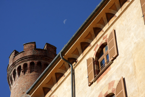 Details of the castle of Barolo in the Langhe