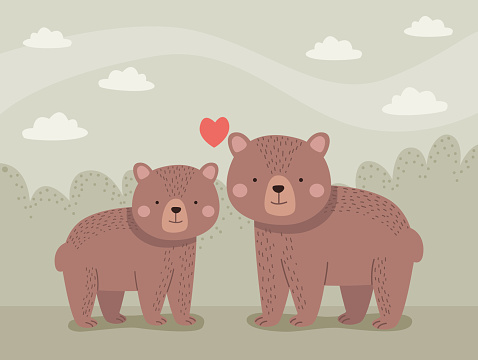 cute bears family with heart