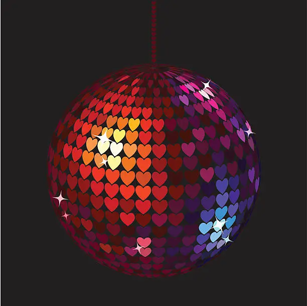 Vector illustration of Colorful disco ball from hearts