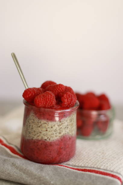 istock raspberries chia seeds pudding on kitchen towel, blurred background 1365512965