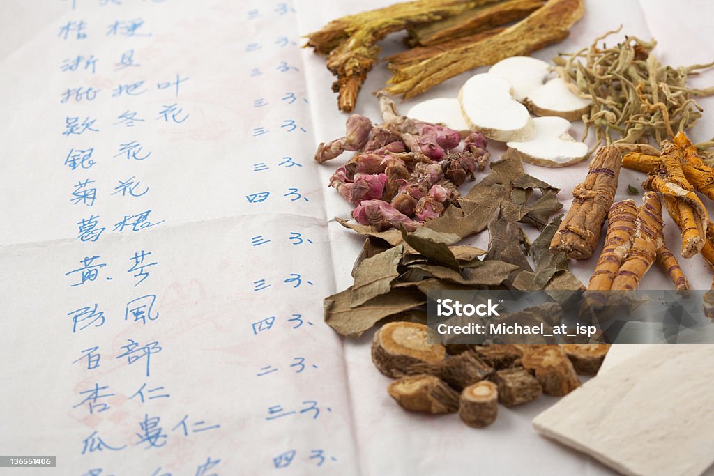 Rezept und Zutaten für chinesische Kräutermedizin - Lizenzfrei Chinesische Kräutermedizin Stock-Foto