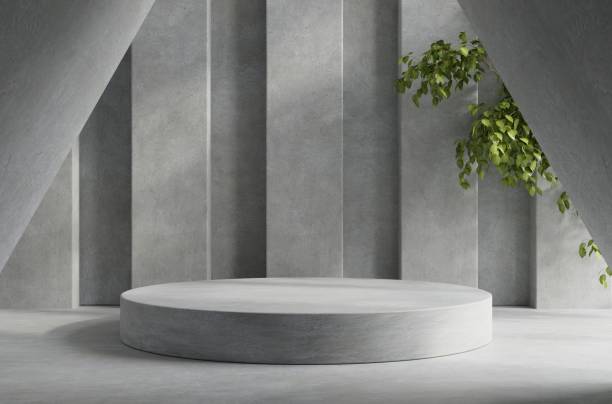 istock Mock up concrete podium for product presentation with a cement background. 1365515451