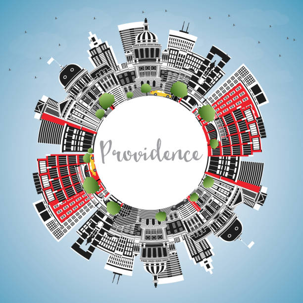 Providence Rhode Island City Skyline with Color Buildings, Blue Sky and Copy Space. Providence Rhode Island City Skyline with Color Buildings, Blue Sky and Copy Space. Vector Illustration. Providence USA Cityscape with Landmarks. Travel and Tourism Concept with Modern Architecture. providence house stock illustrations