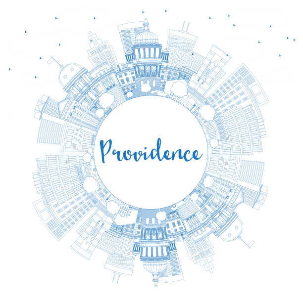 Outline Providence Rhode Island City Skyline with Blue Buildings and Copy Space. Outline Providence Rhode Island City Skyline with Blue Buildings and Copy Space. Vector Illustration. Providence USA Cityscape with Landmarks. Travel and Tourism Concept with Modern Architecture. providence house stock illustrations
