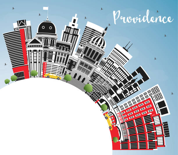 Providence Rhode Island City Skyline with Color Buildings, Blue Sky and Copy Space. Providence Rhode Island City Skyline with Color Buildings, Blue Sky and Copy Space. Vector Illustration. Providence USA Cityscape with Landmarks. Travel and Tourism Concept with Modern Architecture. providence house stock illustrations