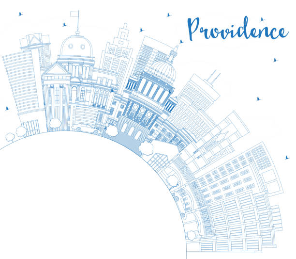 Outline Providence Rhode Island City Skyline with Blue Buildings and Copy Space. Outline Providence Rhode Island City Skyline with Blue Buildings and Copy Space. Vector Illustration. Providence USA Cityscape with Landmarks. Travel and Tourism Concept with Modern Architecture. providence house stock illustrations