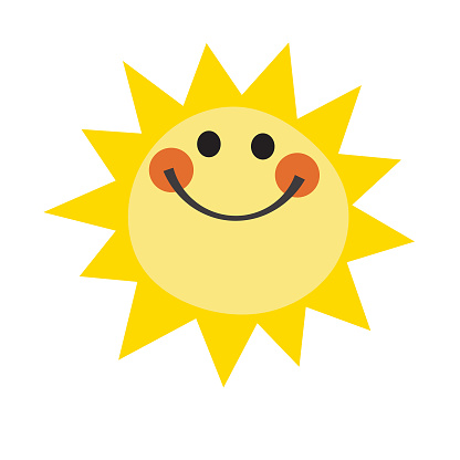 Vector illustration of a cute sun emoticon or cartoon character.