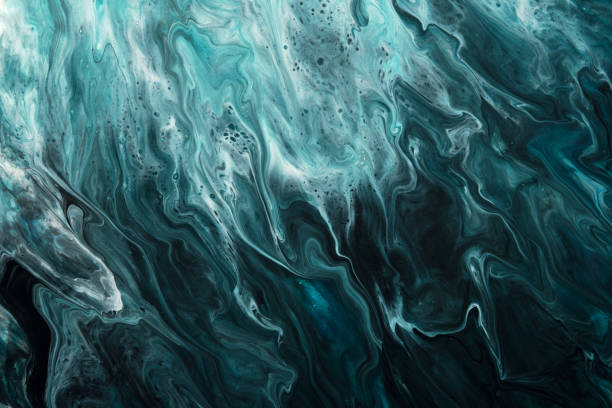 istock Fluid Art. Liquid dark turquoise abstract drips and wave. Marble effect background or texture 1365522006