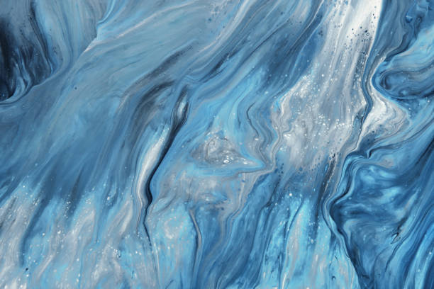 istock Fluid Art. Liquid blue and grey abstract paint drips and wave. Marble effect background or texture 1365522018
