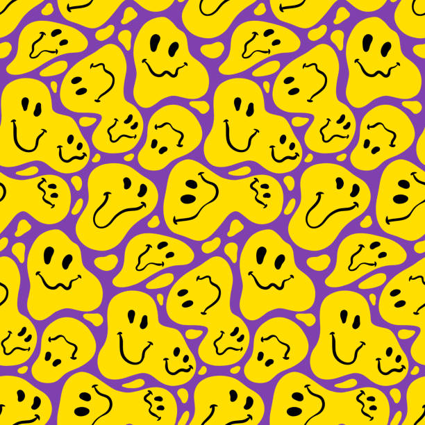 Distorted Smile Vector Seamless Pattern Design Distorted Smile Vector Seamless Pattern Design psychedelic trip stock illustrations