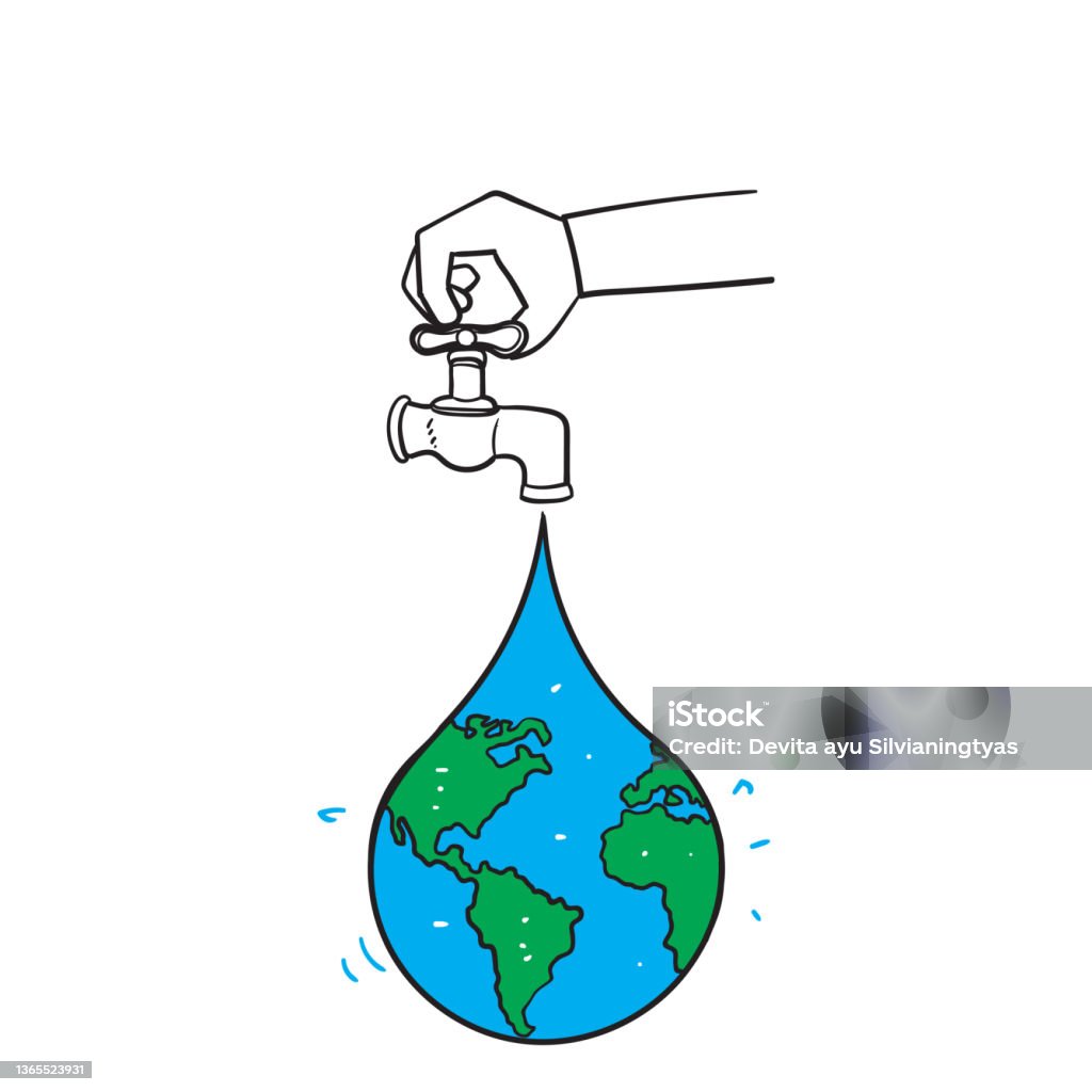 Vẽ Tay Doodle Vòi Nước Và Biểu Tượng Trái Đất Cho Minh Họa Thế ...