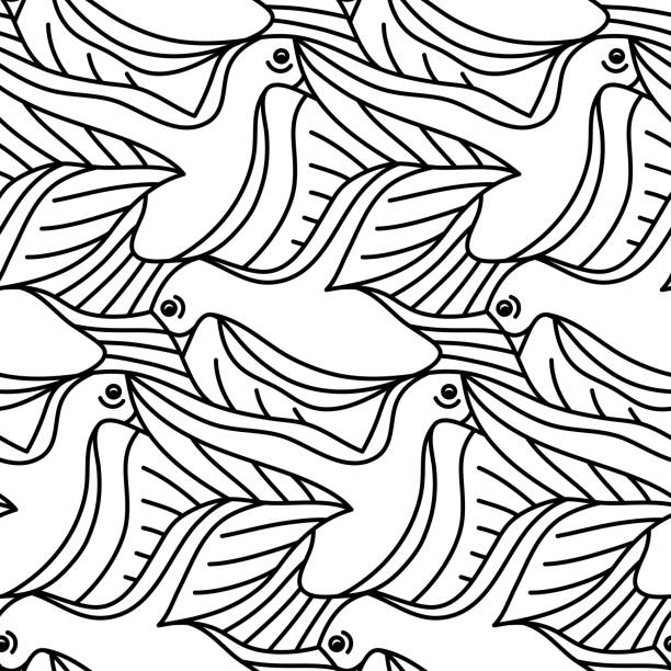 ilustrações, clipart, desenhos animados e ícones de design de padrão sem emendas da linha de aves de tessellation simples - tessellated