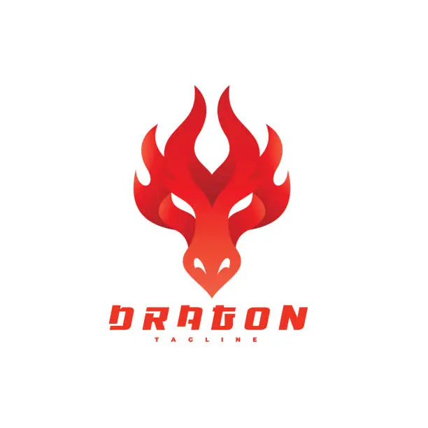 Vector illustration of Abstract dragon face head and fire, flame logo vector icon with modern gradient style