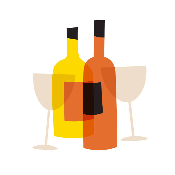 бутылки вина - wineglass wine glass red wine stock illustrations