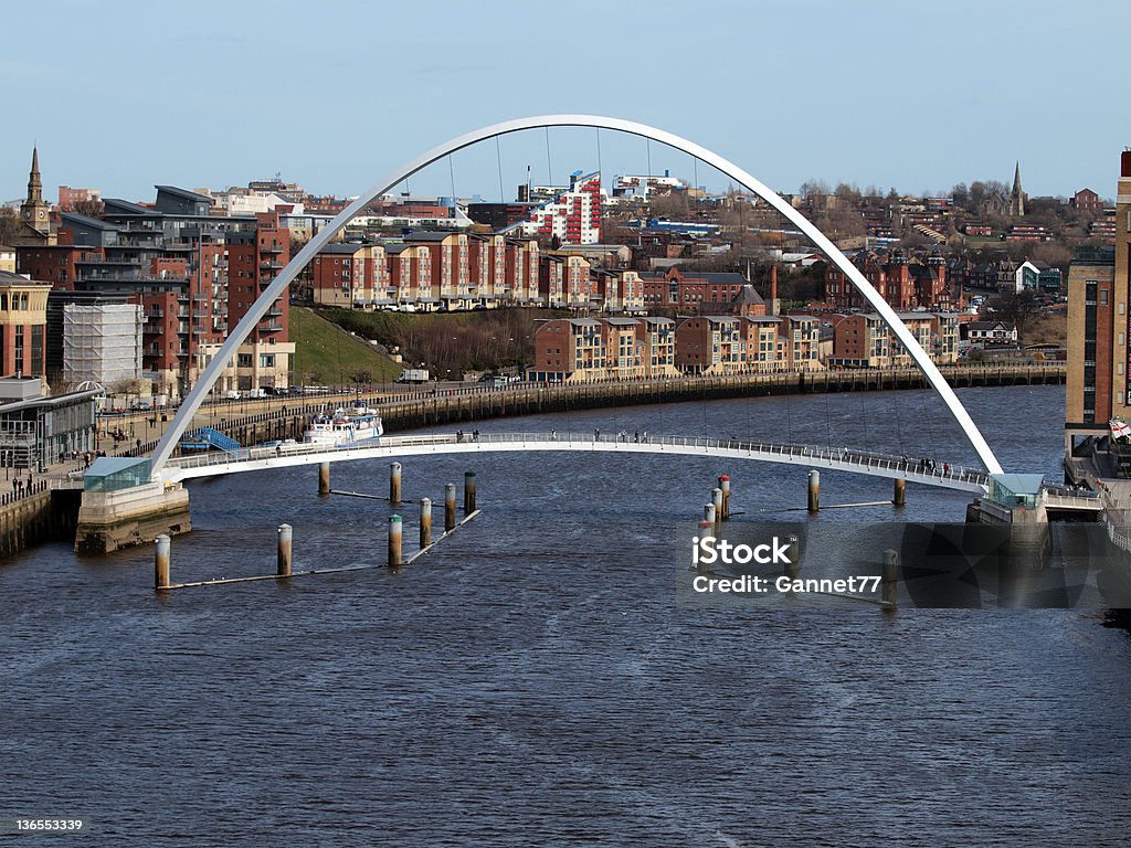 Gateshead Millennium Bridge, Newcastle View of Newcastle-upon-Tyne and the Gateshead Millennium Bridge, taken from the Tyne Bridge Gateshead Stock Photo