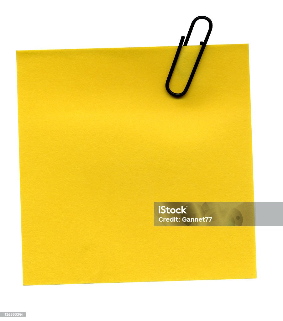 Leere gelbe Postit auf weißem Hintergrund - Lizenzfrei Klammer Stock-Foto