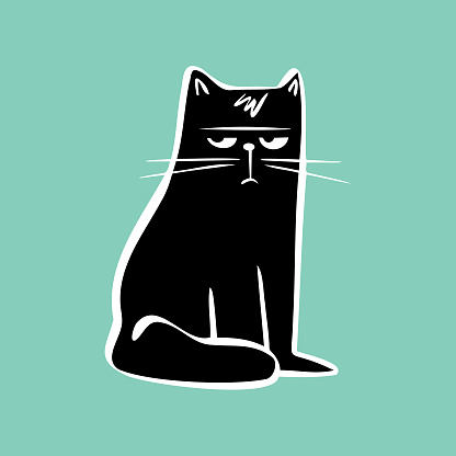 Vector illustration of a cute and bored looking cat waiting and wondering what is taking so long. Cartoon style with minimal details.