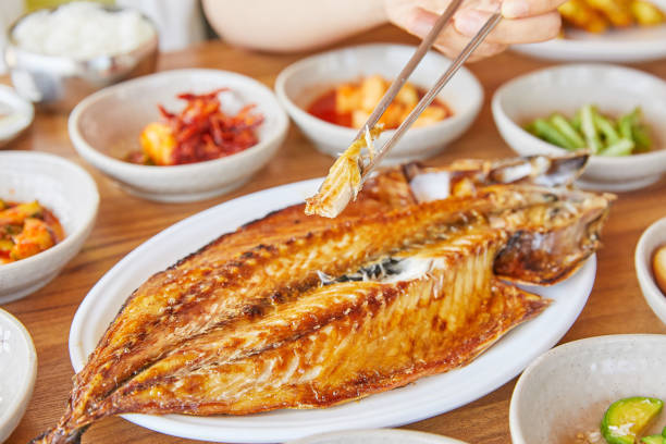 Korean traditional Fried Mackerel Close-up