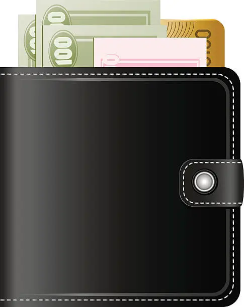 Vector illustration of Wallet with money on a white background