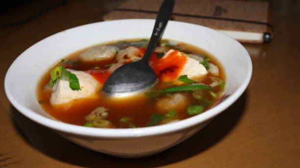 istock Tofu and meatballs served with gravy 1365536351