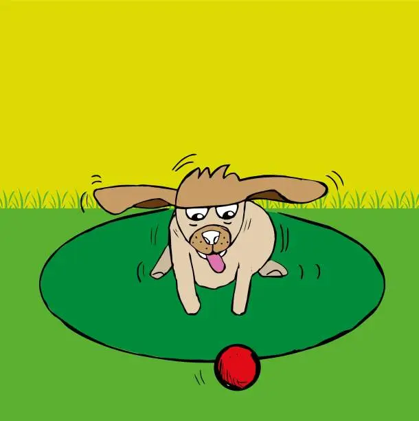 Vector illustration of Cheerful dog looking at the red ball, illustration in vector