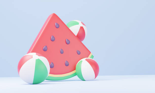 istock Beach ball with a slice of watermelon. Creative Summer holiday concept. 3d rendering 1365538455